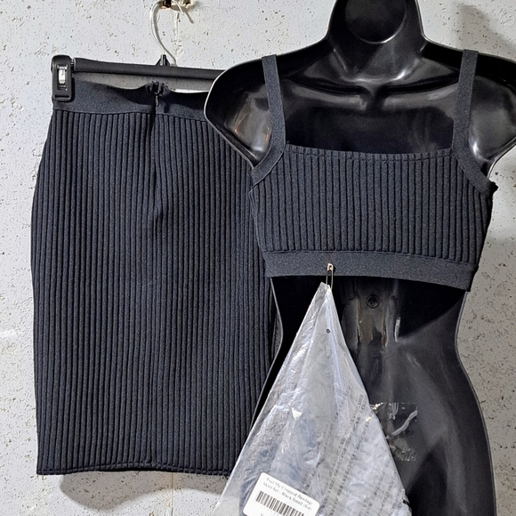 #097 Swank A Posh Cropped Bandage Ribbed Skirt Set - Picture 6 of 11